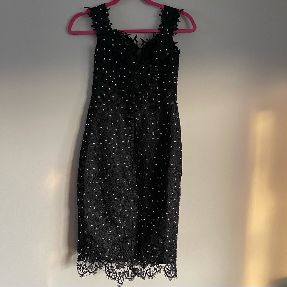 Black Lace & Rhinestone Sweetheart Cocktail Dress